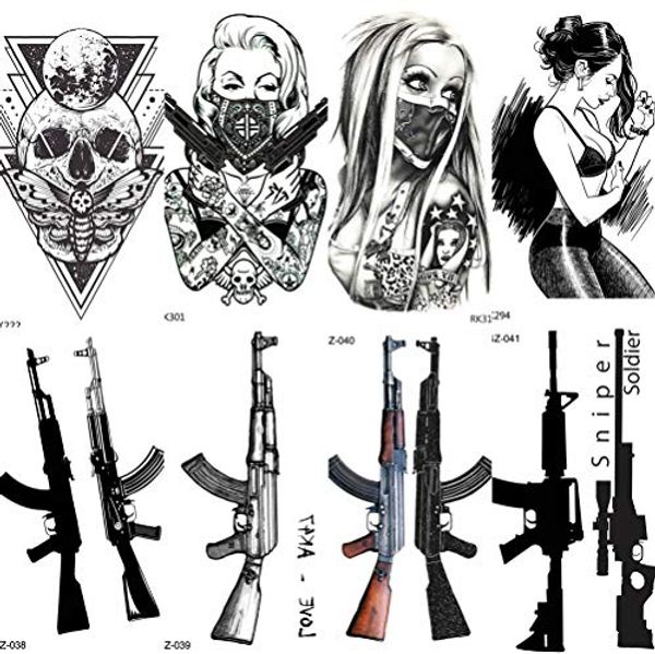 COKTAK 8 Pieces Lot Realistic Masked Gangster Adults Temporary Tattoos