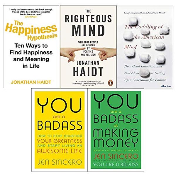 Cover Art for 9789123772384, Happiness hypothesis, the righteous mind, coddling of the american mind [hardcover], you are a badass at making money 5 books collection set by Jonathan Haidt, Jen Sincero