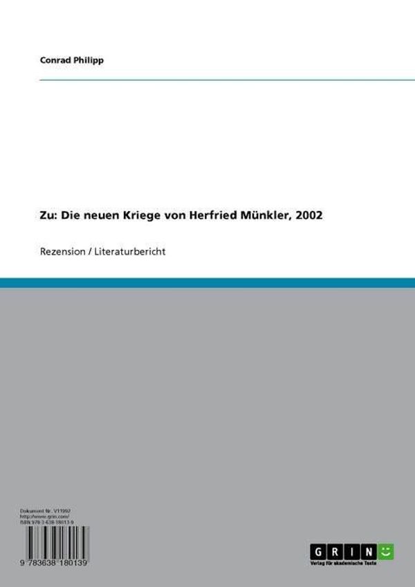 Cover Art for 9783638180139, Zu: Die neuen Kriege von Herfried Münkler, 2002 by Conrad Philipp