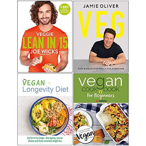 Cover Art for 9789123945191, Veggie Lean in 15, Veg Jamie Oliver [Hardcover], The Vegan Longevity Diet, Vegan Cookbook For Beginners 4 Books Collection Set by Joe Wicks, Jamie Oliver, Iota