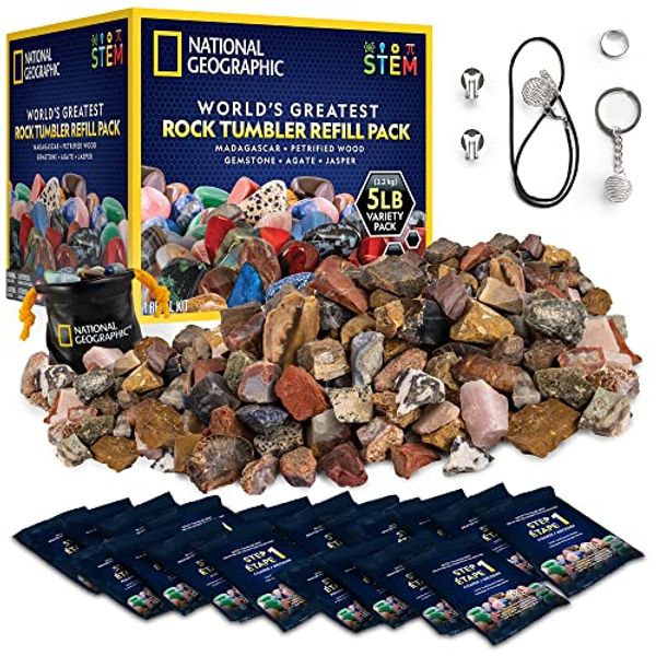 NATIONAL GEOGRAPHIC Rock Tumbler Refill – 5 Pound Mix of Rocks and  Gemstones for Rock Tumblers, Includes Agate, Jasper, Petrified Wood,  Gemstone, and More, 5 Jewelry Settings and Polishing Grit: Price Comparison  on Booko
