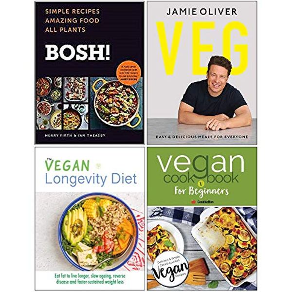 Cover Art for 9789123945184, Bosh Simple Recipes [Hardcover], Veg Jamie Oliver [Hardcover], The Vegan Longevity Diet, Vegan Cookbook For Beginners 4 Books Collection Set by Henry Firth, Ian Theasby, Jamie Oliver, Iota