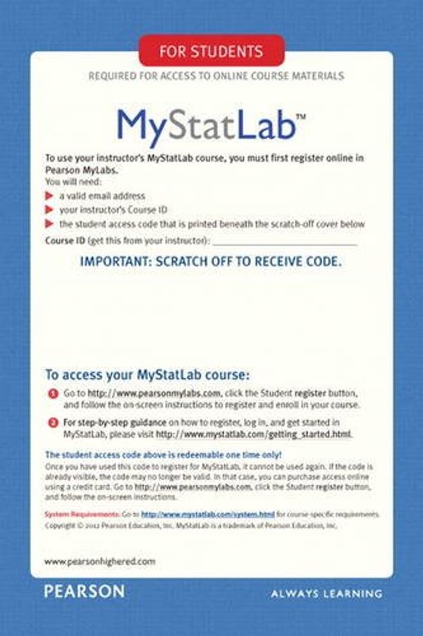 Cover Art for 9780321847997, My Statlab Glue-In Access Card by Pearson Education