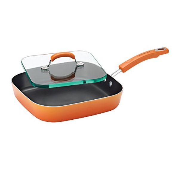 Cover Art for 0051153144820, Rachael Ray Porcelain Enamel II Nonstick Square Deep Griddle and Glass Press, 11-Inch, Orange Gradient by 