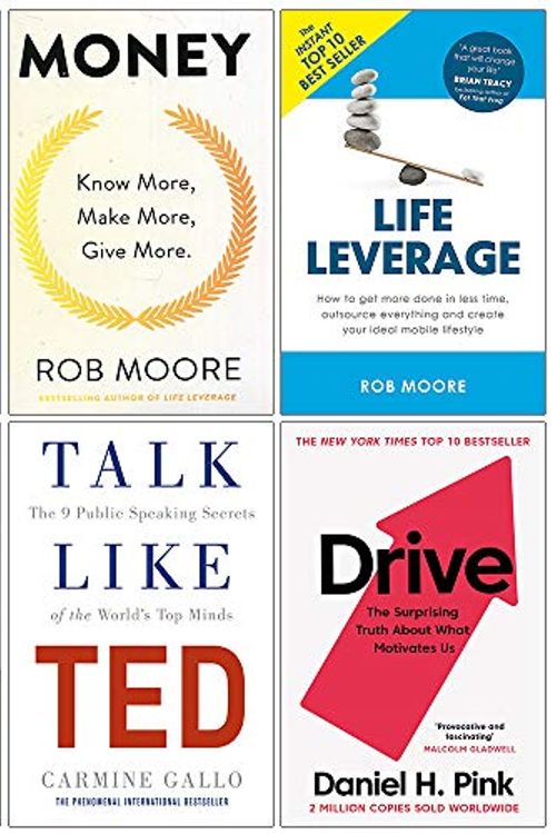 Cover Art for 9789123881802, Start Now Get Perfect Later, Money Know More Make More Give More, Life Leverage, Ted Talks, Talk Like Ted, Drive Daniel H Pink 6 Books Collection Set by Rob Moore, Chris Anderson, Carmine Gallo, Daniel H. Pink