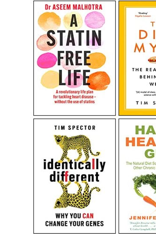 Cover Art for 9789124205195, A Statin-Free Life, Identically Different, Diet Myth, Happy Healthy Gut 4 Books Collection Set by Dr. Aseem Malhotra, Tim Spector, Jennifer Browne