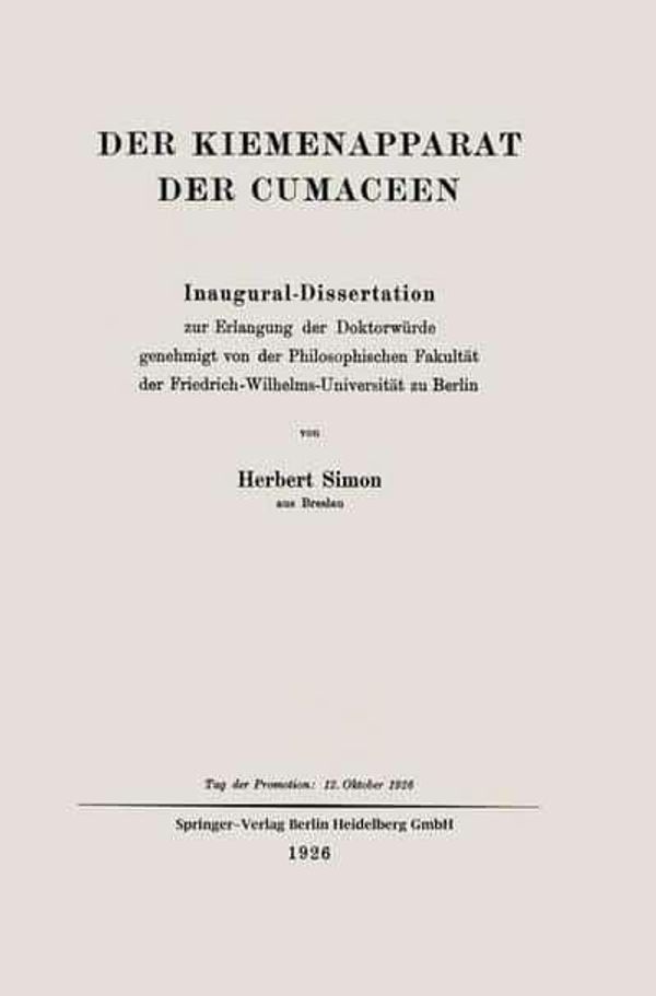 Cover Art for 9783662407493, Der Kiemenapparat Der Cumaceen: Inaugural-Dissertation by Herbert Simon