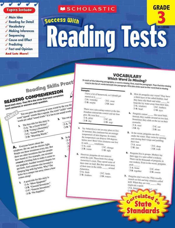 Cover Art for 9780545201032, Reading Tests, Grade 3 by Scholastic