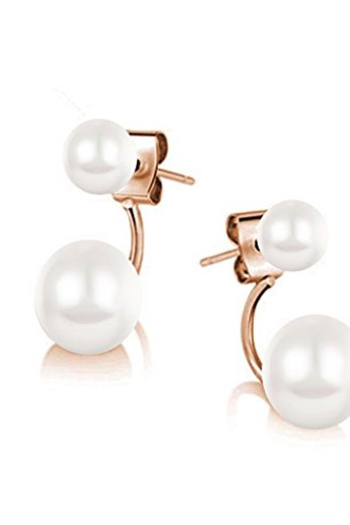 Cover Art for 9786191513413, Crystalline Azuria Double Cycle Stud Jacket Earrings with Simulated White Pearls 18K Rose Gold Plated for Women by Unknown