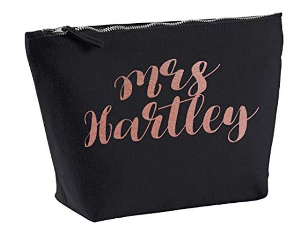 Cover Art for B07WQYVXQJ, Mrs Hartley Last Name Surname Personalised Make Up Accessory Bag In Black Colour Glitter Or Metallic Print Birthdays Weddings Christmas-Medium-Rose by 
