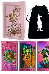 Cover Art for B0BY856RD5, Tarot Cards Decks, 78 Fluorescent Pink Tarot Cards with Guidebook for Beginners PVC Waterproof Classic Holographic Tarot, Package with YES NO Coin and Tarot Velvet Bag by Unknown