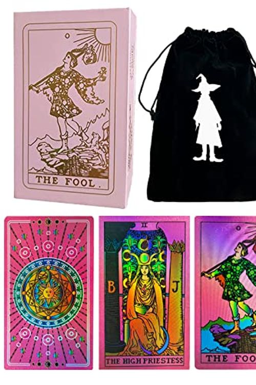 Cover Art for B0BY856RD5, Tarot Cards Decks, 78 Fluorescent Pink Tarot Cards with Guidebook for Beginners PVC Waterproof Classic Holographic Tarot, Package with YES NO Coin and Tarot Velvet Bag by Unknown