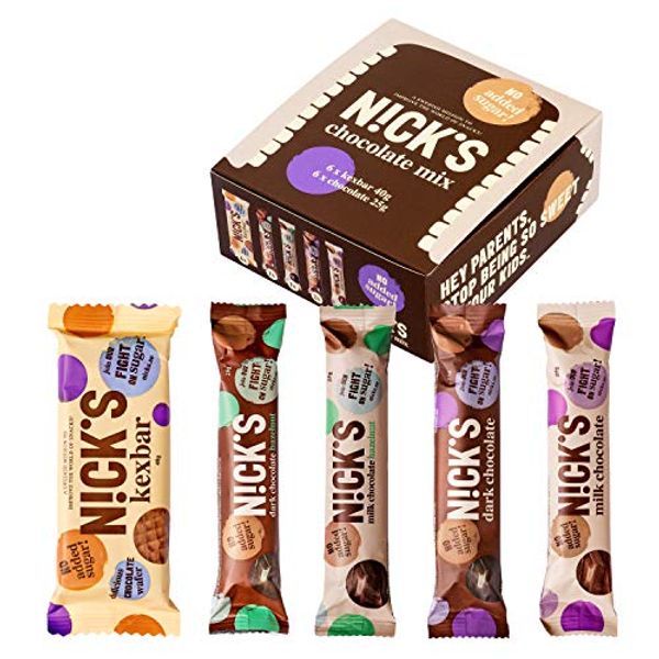 Cover Art for B075RC75TV, NICKS Chocolate Mix Box with Assorted Chocolate bars, no added sugar, gluten free (6 x 40g + 6 x 25g) by 