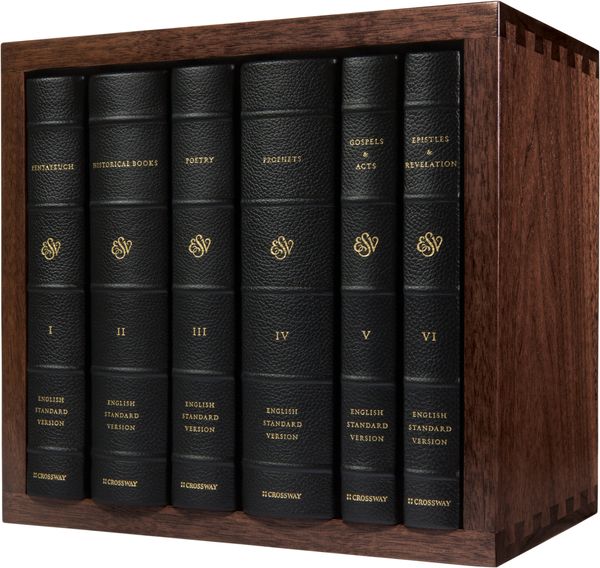 Cover Art for 9781433565656, ESV Reader's Bible, Six-Volume Set: With Chapter and Verse Numbers (Cowhide Over Board with Walnut Slipcase) by Crossway
