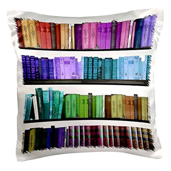 Cover Art for 0190133232734, 3dRose LLC. Colorful Bookshelf Rainbow Bookshelves-Reading Book Geek Library Nerd-Librarian Author-Pillow Case, (pc_112957_1), Satin, White, 16 x 16 inch by 3dRose