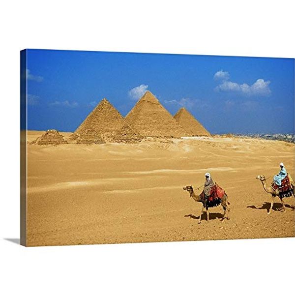 Cover Art for B07K295NSJ, Gallery-Wrapped Canvas Entitled Two People Riding Camels Near The Pyramids of Giza, Egypt by 18"x12" by 