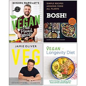 Cover Art for 9789123913480, Vegan One Pound Meals, Bosh Simple Recipes [Hardcover], Veg Jamie Oliver [Hardcover], The Vegan Longevity Diet 4 Books Collection Set by Miguel Barclay, Henry Firth, Ian Theasby, Jamie Oliver, Iota