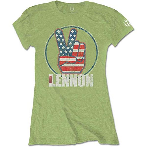 Cover Art for 5056170655682, John Lennon Women's Peace Fingers US Flag T-Shirt, Green (Kiwi Kiwi), 8 (Size:Small) by Unknown