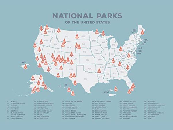 Cover Art for B077ZCF84K, USA National Parks Wall Map Poster (24" x 17") - Mark Your Adventures in American Wilderness, Gifts for Travelers, by Kindred Sol Collective by Unknown