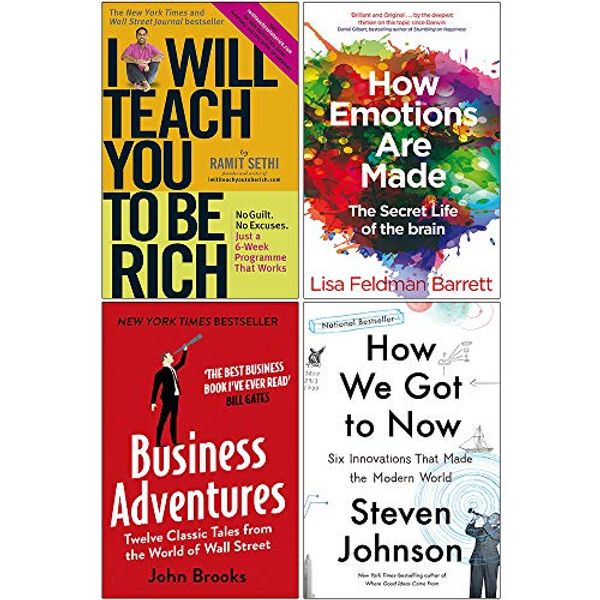 Cover Art for 9789123956999, I Will Teach You To Be Rich, How Emotions are Made, Business Adventures, How We Got to Now 4 Books Collection Set by Ramit Sethi, Lisa Feldman Barrett, John Brooks, Steven Johnson