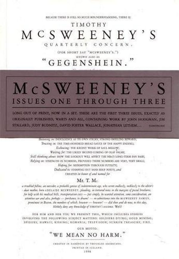 Cover Art for 9780971904767, McSweeney's Issues One Through Three by Dave Eggers