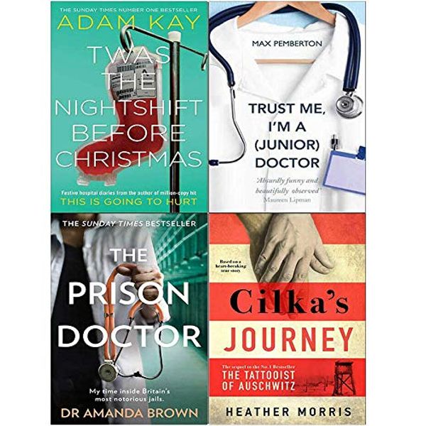 Cover Art for 9789123950348, Twas The Nightshift Before Christmas [Hardcover], Trust Me, I'm a (Junior) Doctor, THE PRISON DOCTOR, Cilka's Journey [Hardcover] 4 Books Collection Set by Adam Kay, Max Pemberton, Heather Morris, Dr Amanda Brown