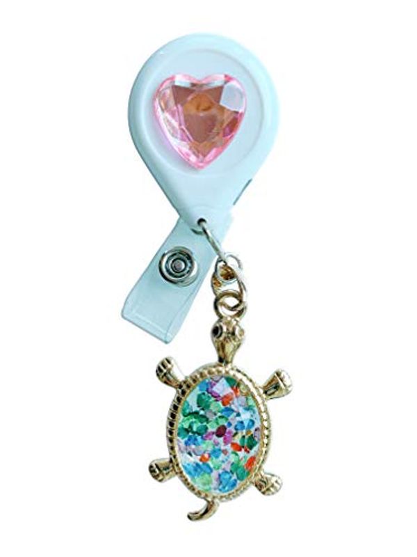 Cover Art for 0826790136220, FoxyCases Bling Gold Rhinestone Turtle Tortoise Pink Heart Decorated Retractable No Twist Badge Reel ID Holder with Clip Backing by 