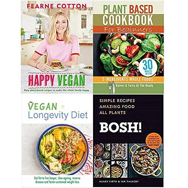 Cover Art for 9789123953295, Happy Vegan [Hardcover], Plant Based Cookbook For Beginners, The Vegan Longevity Diet, BOSH Simple recipes [Hardcover] 4 Books Collection Set by Fearne Cotton, Iota, Henry Firth, Ian Theasby
