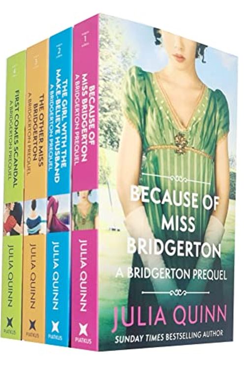 Cover Art for 9789124133658, Julia Quinn Rokesbys Series 4 Books Collection Set (Because of Miss Bridgerton, The Girl with the Make-Believe Husband, The Other Miss Bridgerton, First Comes Scandal) by Julia Quinn