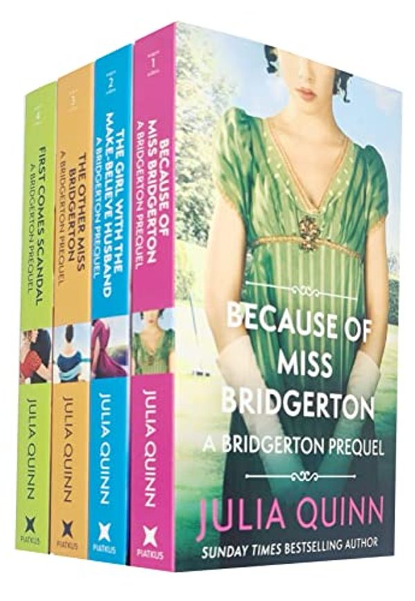 Cover Art for 9789124133658, Julia Quinn Rokesbys Series 4 Books Collection Set (Because of Miss Bridgerton, The Girl with the Make-Believe Husband, The Other Miss Bridgerton, First Comes Scandal) by Julia Quinn