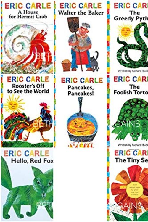 Cover Art for 9781442473072, The Eric Carle Library Featuring 8 Classic Board Books Boxed Set [The Greedy Python, The Foolish Toroise, Rooster's Off to See the World, Walter the Baker, A House for Hermit Crab, Pancakes Pancakes!, Hello Red Fox, The Tiny Seed] by Eric Carle