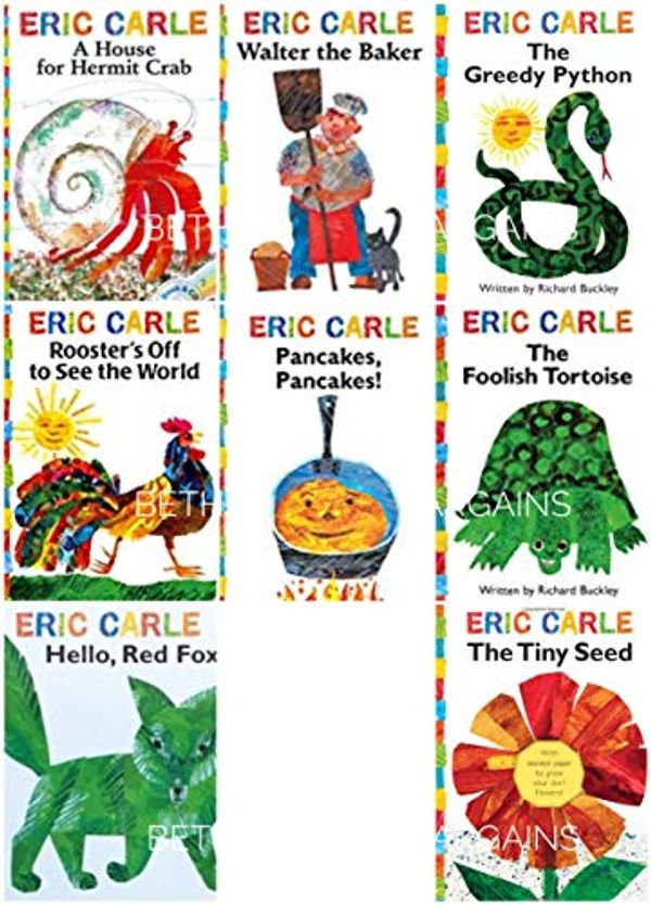 Cover Art for 9781442473072, The Eric Carle Library Featuring 8 Classic Board Books Boxed Set [The Greedy Python, The Foolish Toroise, Rooster's Off to See the World, Walter the Baker, A House for Hermit Crab, Pancakes Pancakes!, Hello Red Fox, The Tiny Seed] by Eric Carle