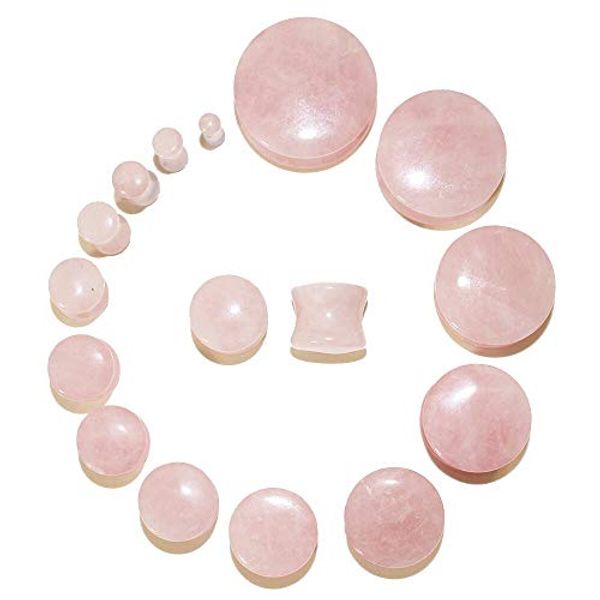 Cover Art for B07FRVPX6L, Lex & Lu Pair of Double Flare Genuine Rose Quartz Stone Organic Ear Plugs 10G-1" Gauge by 