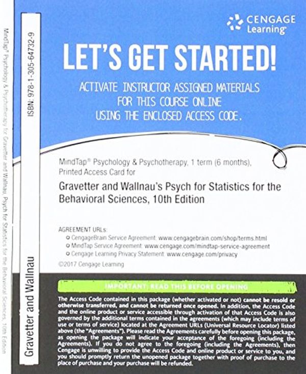Cover Art for 9781305647329, MindTap Psychology, 1 term (6 months) Printed Access Card for Gravetter/Wallnau's Statistics for The Behavioral Sciences, 10th (MindTap for Psychology) by Frederick J. Gravetter, Larry B. Wallnau