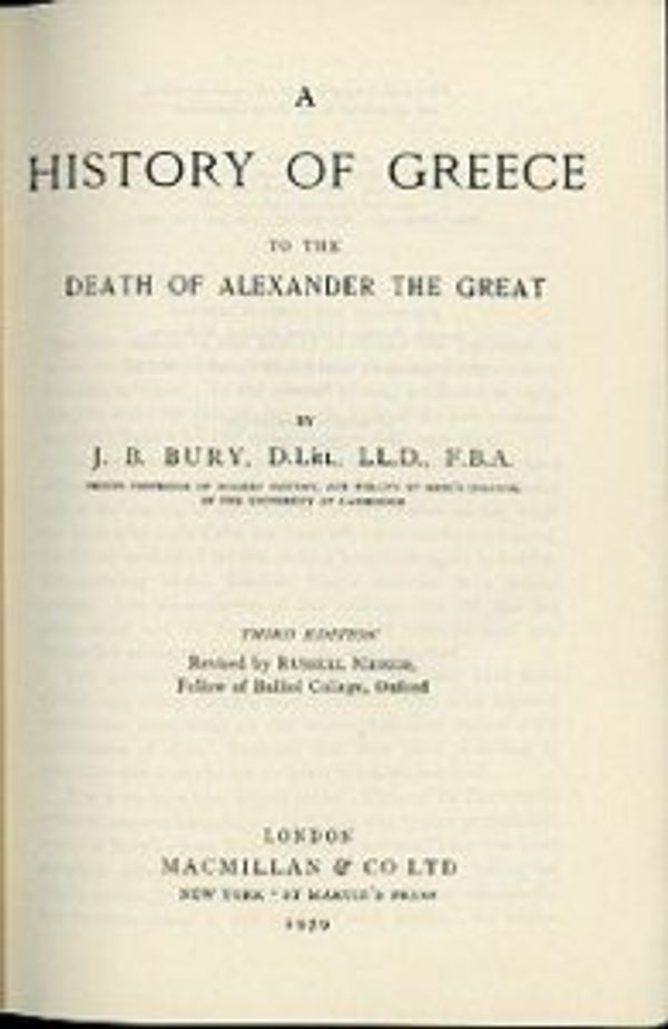Cover Art for 9780333154922, History of Greece to the Death of Alexander the Great by Bury, J. B., Meiggs, Russell