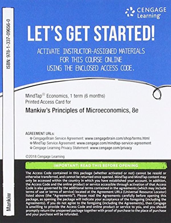 Cover Art for 9781337096560, MindTap Economics, 1 term (6 months) Printed Access Card for Mankiw's Principles of Microeconomics, 8th (MindTap Course List) by N. Gregory Mankiw