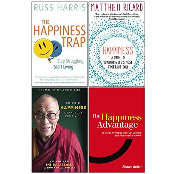 Cover Art for 9789123969241, The Happiness Trap, Happiness A Guide to Developing Life's Most Important Skill, The Art of Happiness, The Happiness Advantage 4 Books Collection Set by Matthieu Ricard Dr. Russ Harris, Howard C. Cutler The Dalai Lama, Shawn Achor