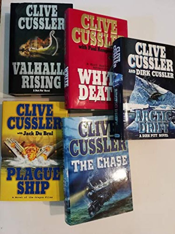 Cover Art for B08BKYYSNQ, Set of 5 Dirk Pitt Kurt Austin Juan Cabrillo and Isaac Bell Adventures: Valhalla Rising, White Death, Arctic Drift, the Chase, Plague Ship by Clive Cussler