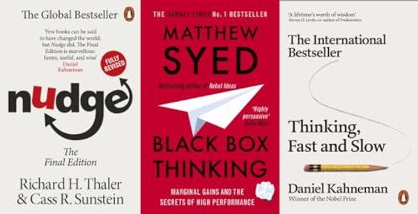Cover Art for 9789123976874, Nudge Improving Decisions About Health Wealth and Happiness, Black Box Thinking, Thinking Fast and Slow 3 Books Collection Set by Richard H Thaler, Cass R Sunstein, Matthew Syed, Daniel Kahneman
