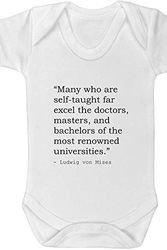 Cover Art for B07Z2Q9G7Q, Stamp Press 0-3 Month 'Many who are self-taught far excel the doctors, masters, and bachelors of the most renowned universities.' Quote by Ludwig von Mises Baby Grow / Bodysuit (GR00037546) by Unknown