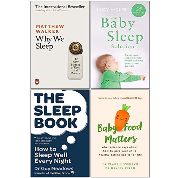 Cover Art for 9789123972340, Why We Sleep, The Baby Sleep Solution, The Sleep Book, Baby Food Matters 4 Books Collection Set by Matthew Walker, Lucy Wolfe, Dr Guy Meadows, Dr. Clare Llewellyn, Hayley Syrad