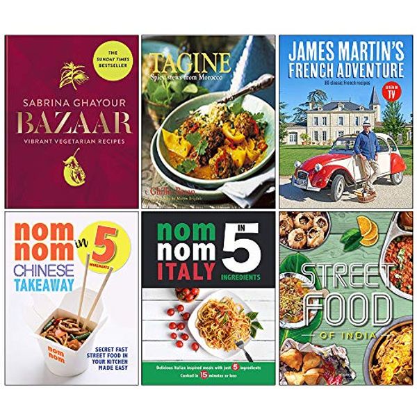 Cover Art for 9789123802173, Bazaar [Hardcover], Tagine [Hardcover], James Martin French Adventure [Hardcover], Nom Nom Chinese Takeaway, Nom Nom Italy In 5 Ingredients, Street Food India 6 Books Collection Set by Sabrina Ghayour, Ghillie Basan, James Martin, Iota, Roli