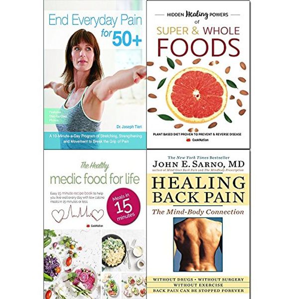 Cover Art for 9789123653584, end everyday pain for 50+, hidden healing powers of super & whole foods, healthy medic food for life and healing back pain 4 books collection set - a 10-minute-a-day program of stretching by Dr. Joseph Tieri, CookNation, John E. Sarno, MD