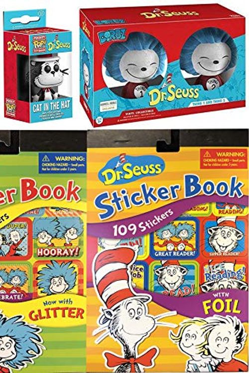 Cover Art for B07PQ95582, Funko Things Seuss Pop Figures Character Fox in Socks Vinyl & Cat in The Hat Pocket Keychain + Exclusive Flocked Thing 1 & Thing 2 Dorz Bundle Collection Bonus Sticker Book 5 Items by Unknown