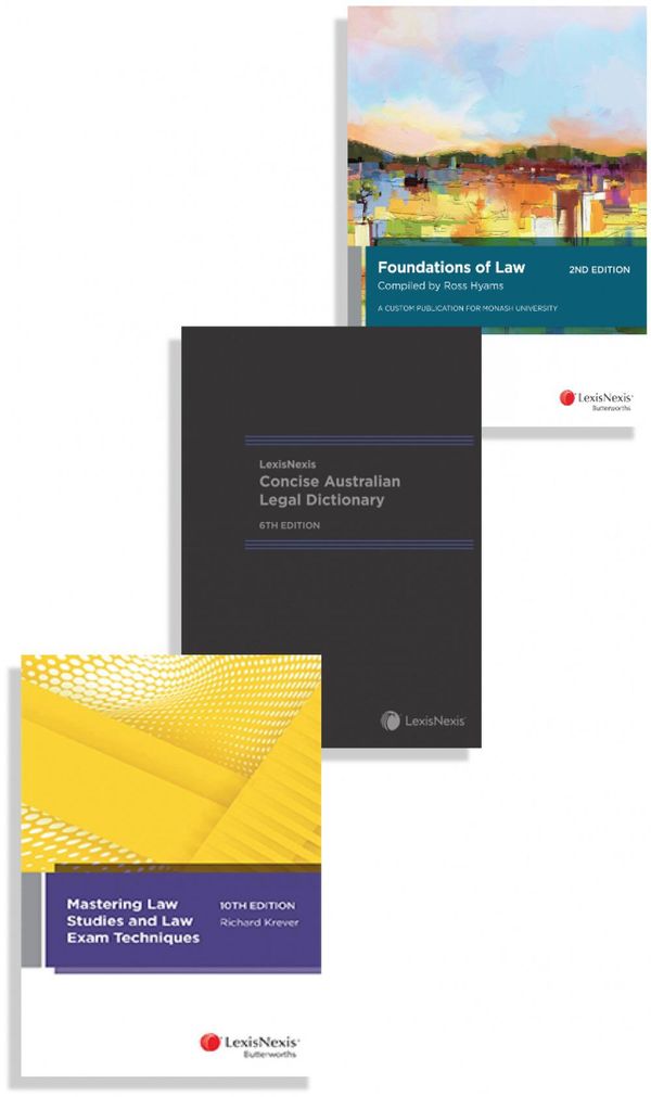 Cover Art for 9780001557895, Foundations of Law: A Custom Publication for Monash University, 2nd edition, LexisNexis Concise Australian Legal Dictionary, 6th edition and Mastering Law Studies and Law Exam Techniques, 10th edition (Bundle) by LexisNexis