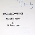 Cover Art for 9780919197992, Homecomings: narrative poems by M. Travis Lane