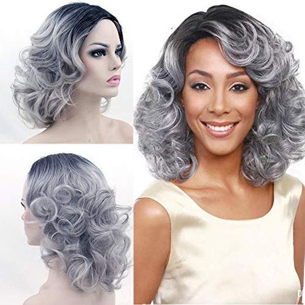 Cover Art for 6935179414317, ZiWen Lu Ms. Rose wig black gradient gray high temperature wire synthetic mesh silver short hair curly hair wig (Color : A) by 