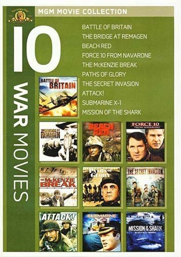 Cover Art for 0883904230977, War Movies 10-Pack (The Battle of Britain / Bridge at Remagen / Beach Red / Force 10 from Navarone / The Mckenzie Break / Paths of Glory / Secret Invasion '64 / Submarine X-1 / Attack! / Mission of The Shark: The Saga of the U.S.S. Indianapolis) by Unknown