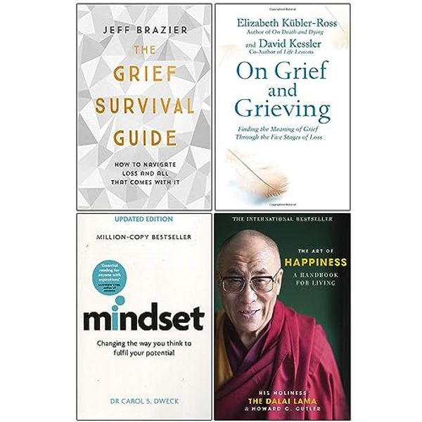 Cover Art for 9789123898688, The Grief Survival Guide, On Grief And Grieving, Mindset Carol Dweck, The Art of Happiness 10th Anniversary 4 Books Collection Set by Jeff Brazier, Kubler-Ross David Kessler, Elisabeth, Dr Carol Dweck, His Holiness the Dalai Lama, Howard C. Cutler