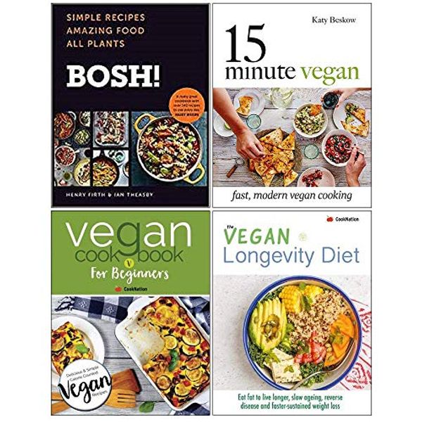 Cover Art for 9789123791545, Bosh Simple Recipes [Hardcover], 15 Minute Vegan [Hardcover], Vegan Cookbook For Beginners, Vegan Longevity Diet Collection 4 Books Set by Ian Theasby Henry Firth, Katy Beskow, CookNation